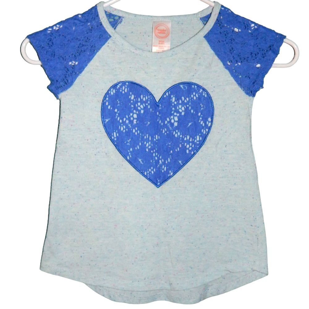 Wonder Nation Crochet Heart Hi‑Low T‑Shirt Girls Small 6‑6x Blue Speckled